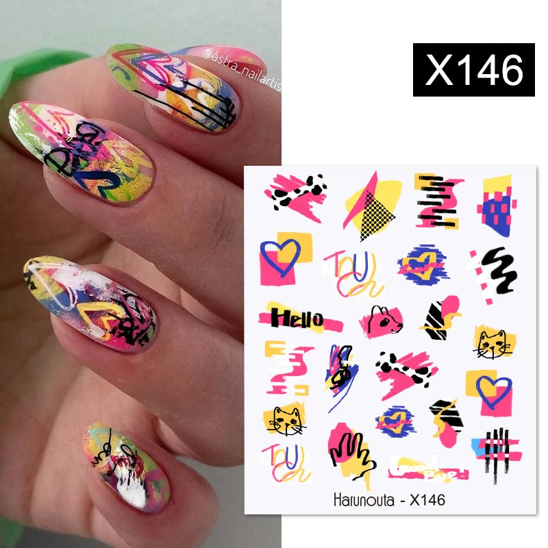Black Lines Flower Leaf Water Decals Stickers