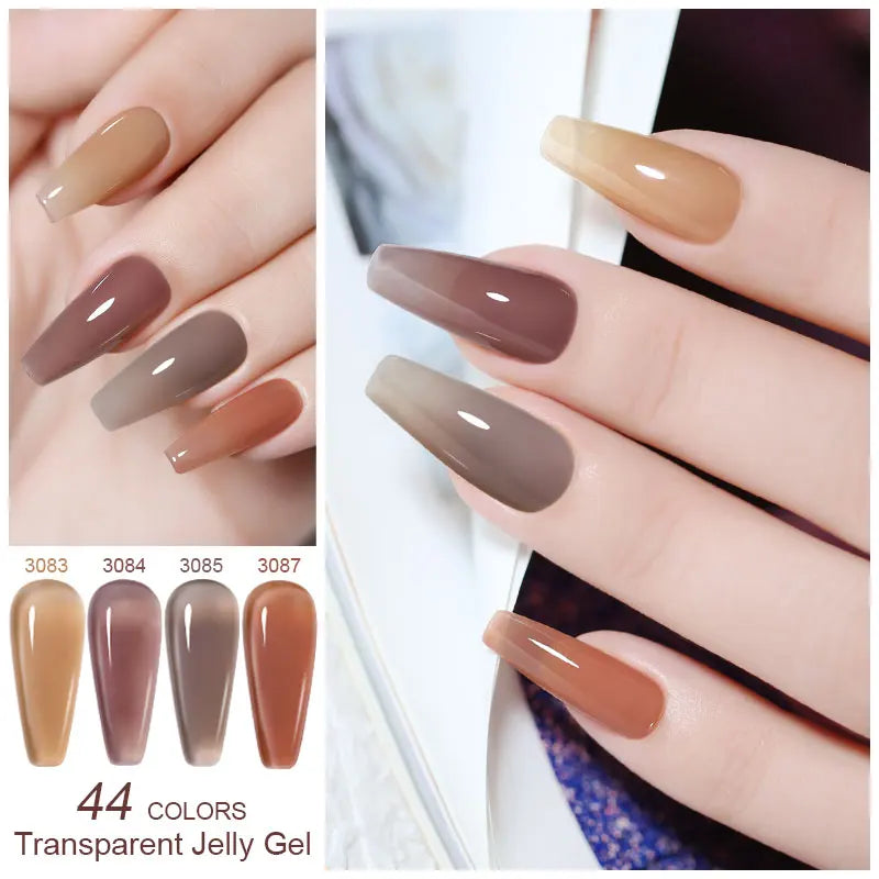 NAILCO Juego de 6 esmaltes de uñas de gel transparente efecto gelatina, color rosa nude cristalino, semipermanente, híbrido, para remojo de uñas.