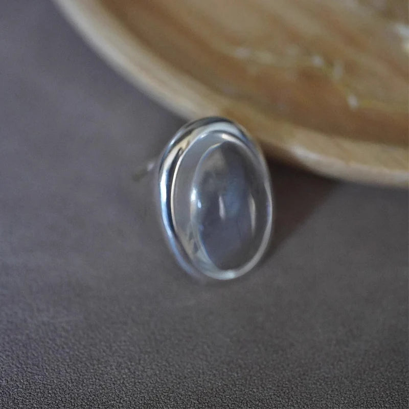 Anillos de cristal elípticos color plata Mewanry