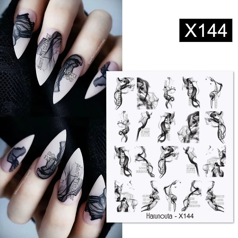 Black Lines Flower Leaf Water Decals Stickers