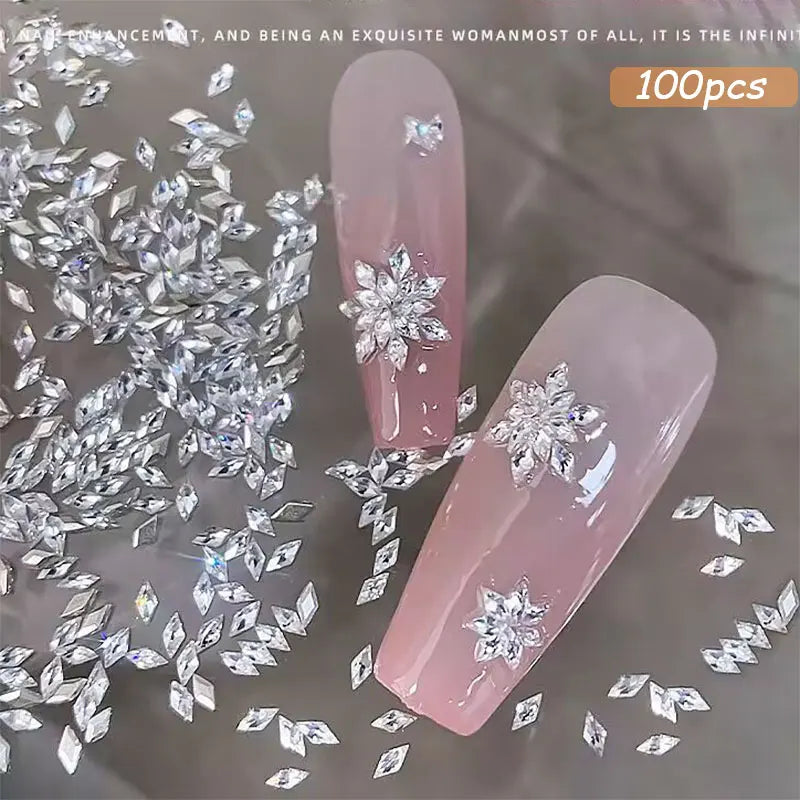 100 unidades Brillantes de Zircón con Diamantes de Imitación para Uñas, 1.5*3mm Mini Gemas Romboidales de Parte Trasera Plana para Decoración de Uñas, Artesanía y Diamantes GT5