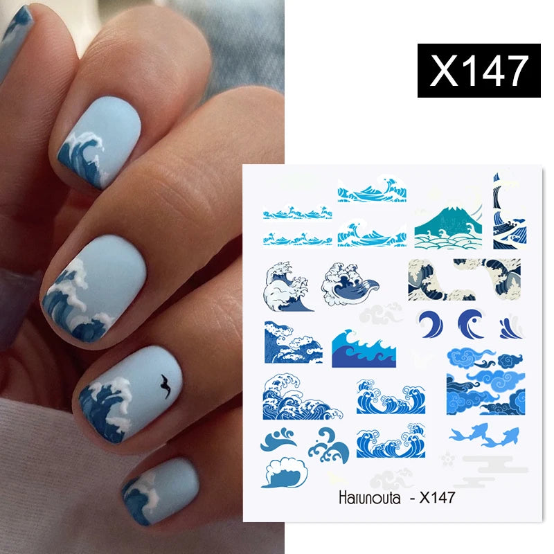 Black Lines Flower Leaf Water Decals Stickers