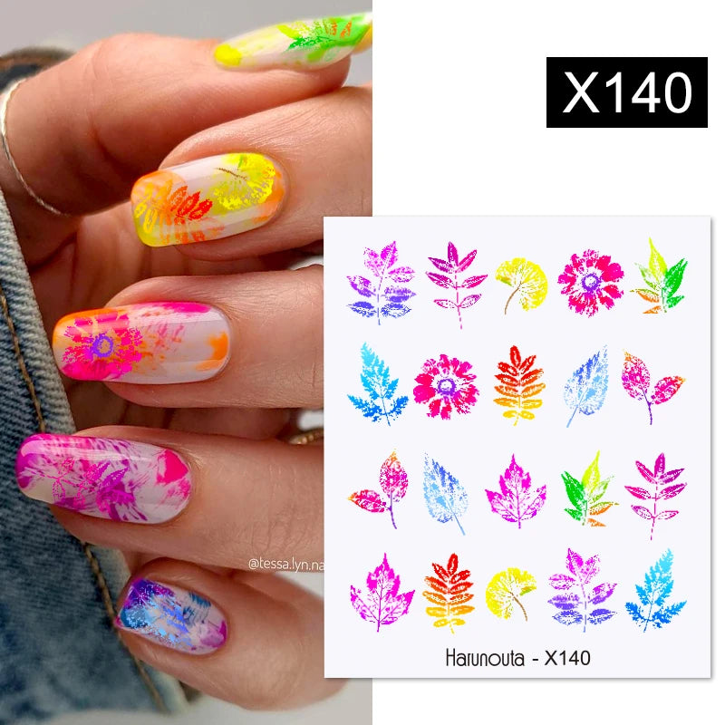 Black Lines Flower Leaf Water Decals Stickers